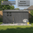 thumbnail image 2 of JXXRZ 12x10 FT Metal Storage Shed with Window, Shelves & Foldable Workbench, Lockable Garden Shed, Gray, 2 of 10