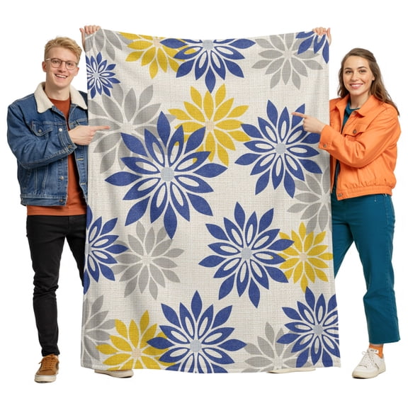 Flannel Throw Blanket for Couch Sofa Bed, Country Flower Retro Linen Soft Cozy Warm Fuzzy Blanket 40x50in