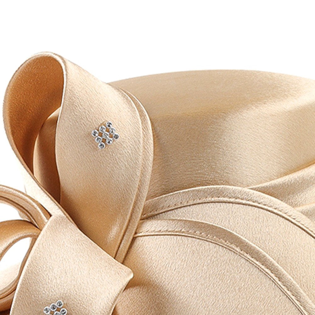 Jiibva Satin Cloth Church Hat Women Wide Brim Hat Elegant Wedding Photography Hat Female Banquet Fancy Fascinator Formal Hat