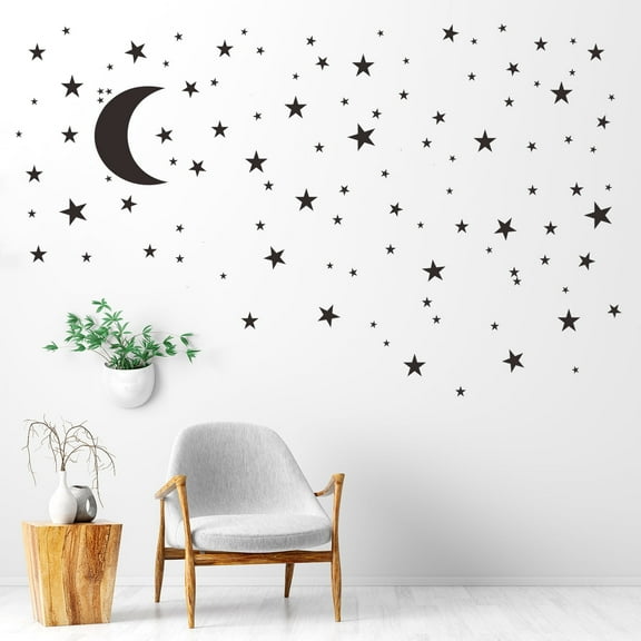 thovorrnl Space Wall Decals Moon and Stars, Removable Galaxy Themed Decor for Bedroom, Peel & Stick Vinyl Sticker for Home, Black