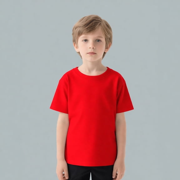 All‑match Plain Cotton Crew Neck Top, Kids Solid Short‑Sleeve T‑Shirt 5‑15Y for Daily Outing & School