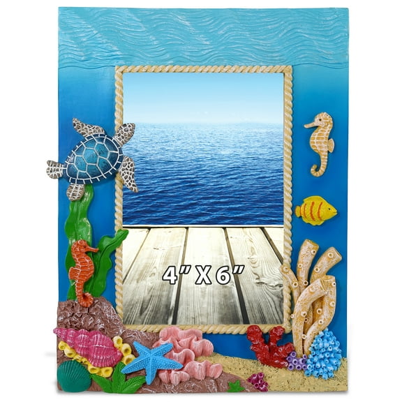 CoTa Global Under The Sea 4x6 Nautical Frame - Colorful Nautical Beach Photo Frame for Summer Vacation Memory, Handmade Tropical Ocean Nautical Picture Frame For Tabletop or Wall Hang - 6 Inches
