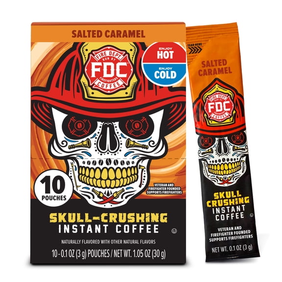 Fire Department Coffee, Skull-Crushing Instant Coffee, Salted Caramel, Pack of 10