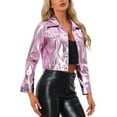 thumbnail image 4 of INSPIRE CHIC Women's Holographic Shiny Biker Button Down Metallic Jacket XL Pink, 4 of 6