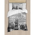 thumbnail image 3 of Antique Duvet Cover Set, Departing from Elba Vintage Engraved Illustration History of France Sails Vessels, Decorative 3 Piece Bedding Set with 2 Pillow Shams, King Size, Black Grey, by Ambesonne, 3 of 3