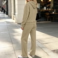 thumbnail image 7 of Hzzrkos Women Casual Loose Solid Color Crew Neck Long Sleeve Relaxed Fit Sweatshirt Top Matching Wide Leg Pants Two Piece Outfit Tracksuit Khaki M, 7 of 7