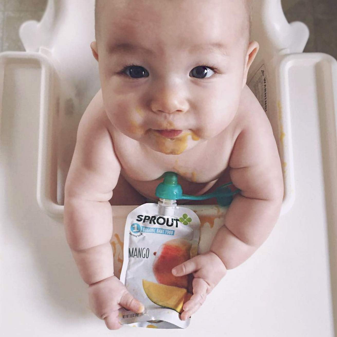 ChooMee SoftSip Silicone Baby Squeeze Refillable Weaning Feeding Food Pouch Toppers, Orange/Aqua