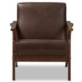 thumbnail image 3 of Baxton Studio Bianca Mid-Century Modern Walnut Wood Dark Brown Distressed Faux Leather Lounge Chair, 3 of 8
