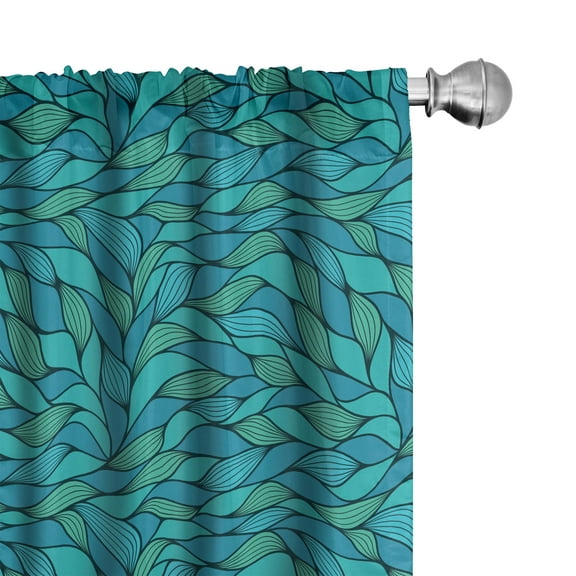 Ambesonne Teal Curtains, Abstract Wave Ocean Motif, Pair of 28"x84", Mint Green Blue