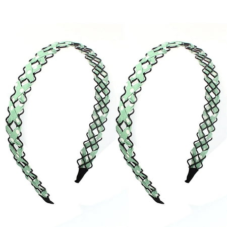 Girl Green Cloth Braided Metal Wave Hairband Hair Hoop Clip 2 (Best Way To Plait Hair For Waves)