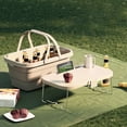 thumbnail image 1 of Cesta de picnic Rwvbm para 2 personas, con tapa multifunción de 15 l y bandeja para comida, plegable con ranuras para teléfono y taza, ideal para picnic, playa, camping, senderismo y pesca., 1 of 7