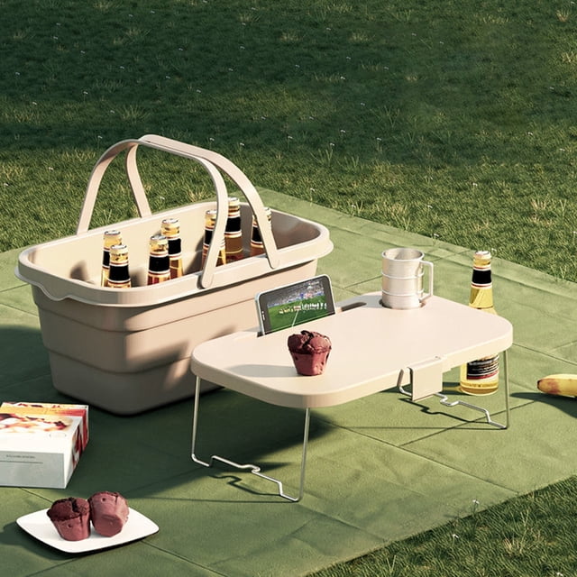 Cesta de picnic Rwvbm para 2 personas, con tapa multifunción de 15 l y bandeja para comida, plegable con ranuras para teléfono y taza, ideal para picnic, playa, camping, senderismo y pesca.