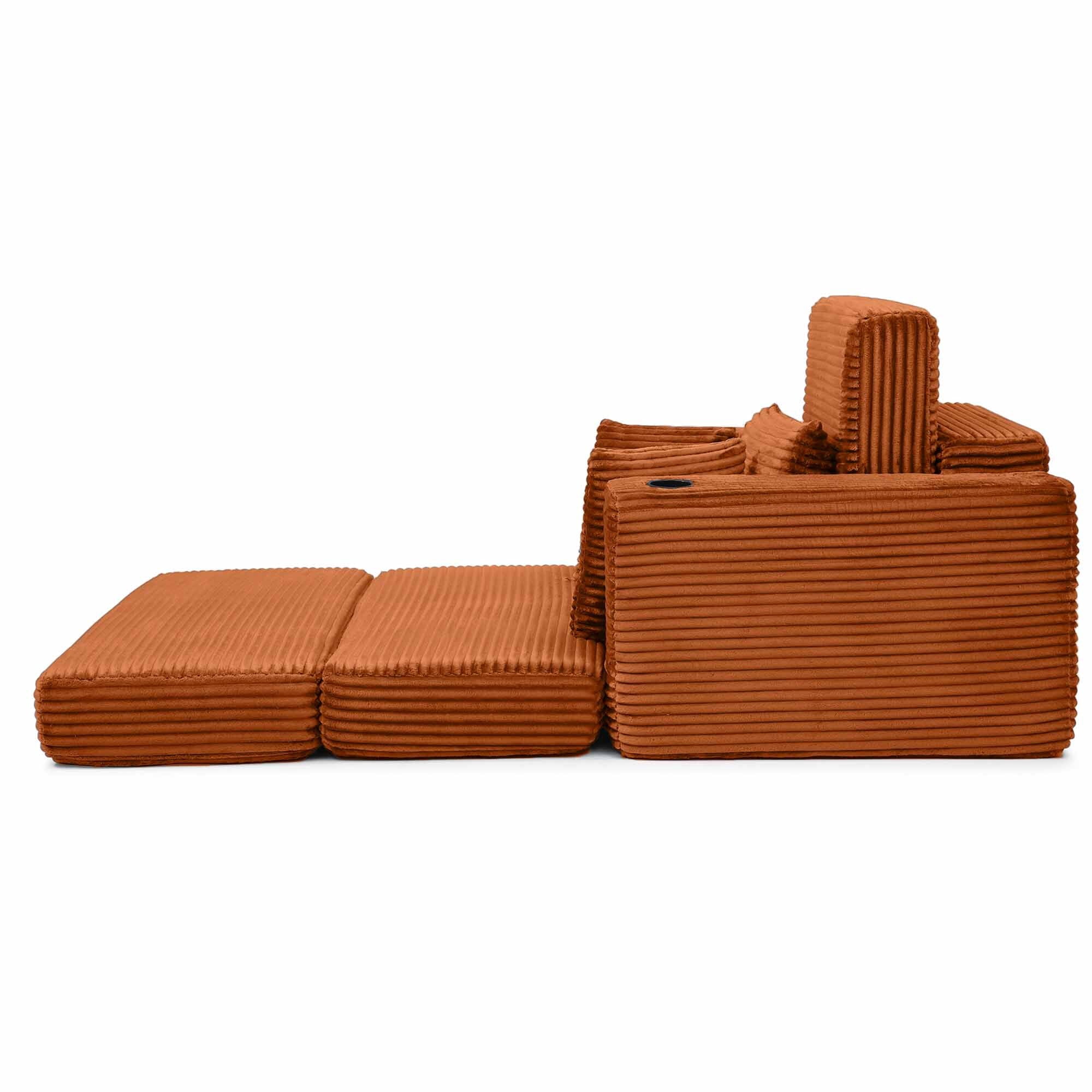 Lunale Boneless Chaise Lounge Chair with Ottoman, 52" Oversized 3-in-1 Convertible Sofa Chair for Living Room, Orange Corduroy