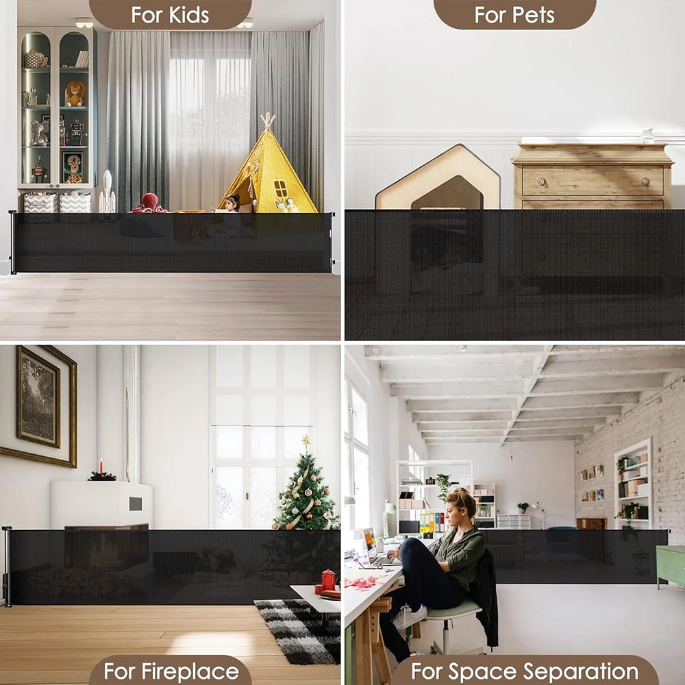 Retractable Baby Gate, Caveen 120" Extra Wide ABS Expandable for Livingroom Outdoor, Black