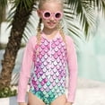 thumbnail image 4 of Jurebecia Girls Ariel Mermaid Long Sleeve Swimsuit One Piece Bathing Suit Zipper with UPF 50+ Rashguard Swimwear Printed One Piece Beach 3-4 Years 110 CM, 4 of 11