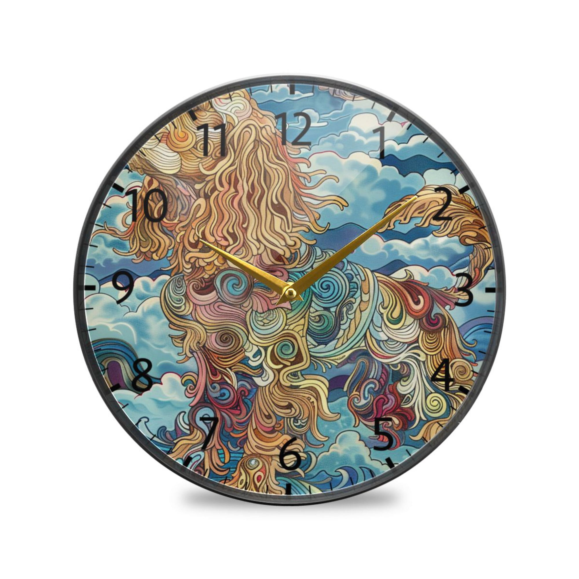BZSMCE Wall Clock Acrylic Size:9.5*9.5in/11.9*11.9in Whimsical Dog in Colorful Clouds Design Pattern Clock