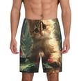 thumbnail image 1 of Balery Cute Kitten Water Lilies Pantalones cortos de pijama de punto de algodón para hombre con cinturilla y bolsillos-3X-Large, 1 of 6