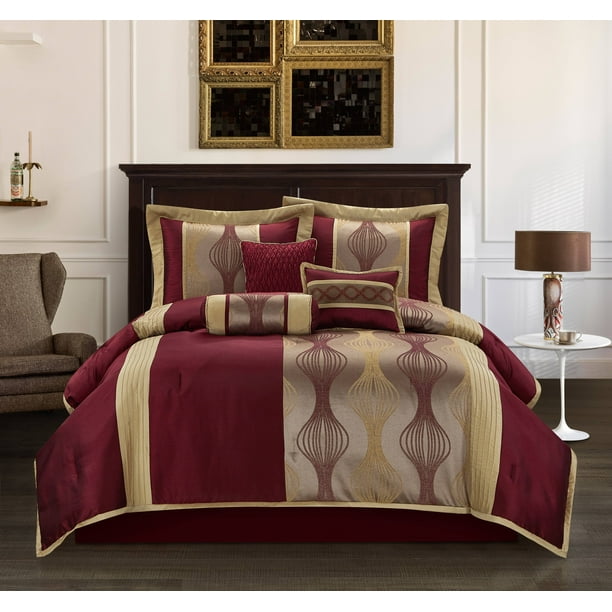 Nanshing Kath 7 Piece Luxury Bedding Comforter Set With Two Bonus Pillows Queen Red Walmart
