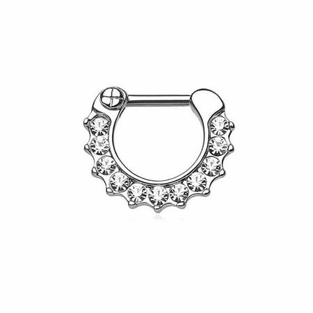 Steel Clear Gem - Body Jewelry Septum Clicker With Clear Gems Surgical Steel 16g 3/8