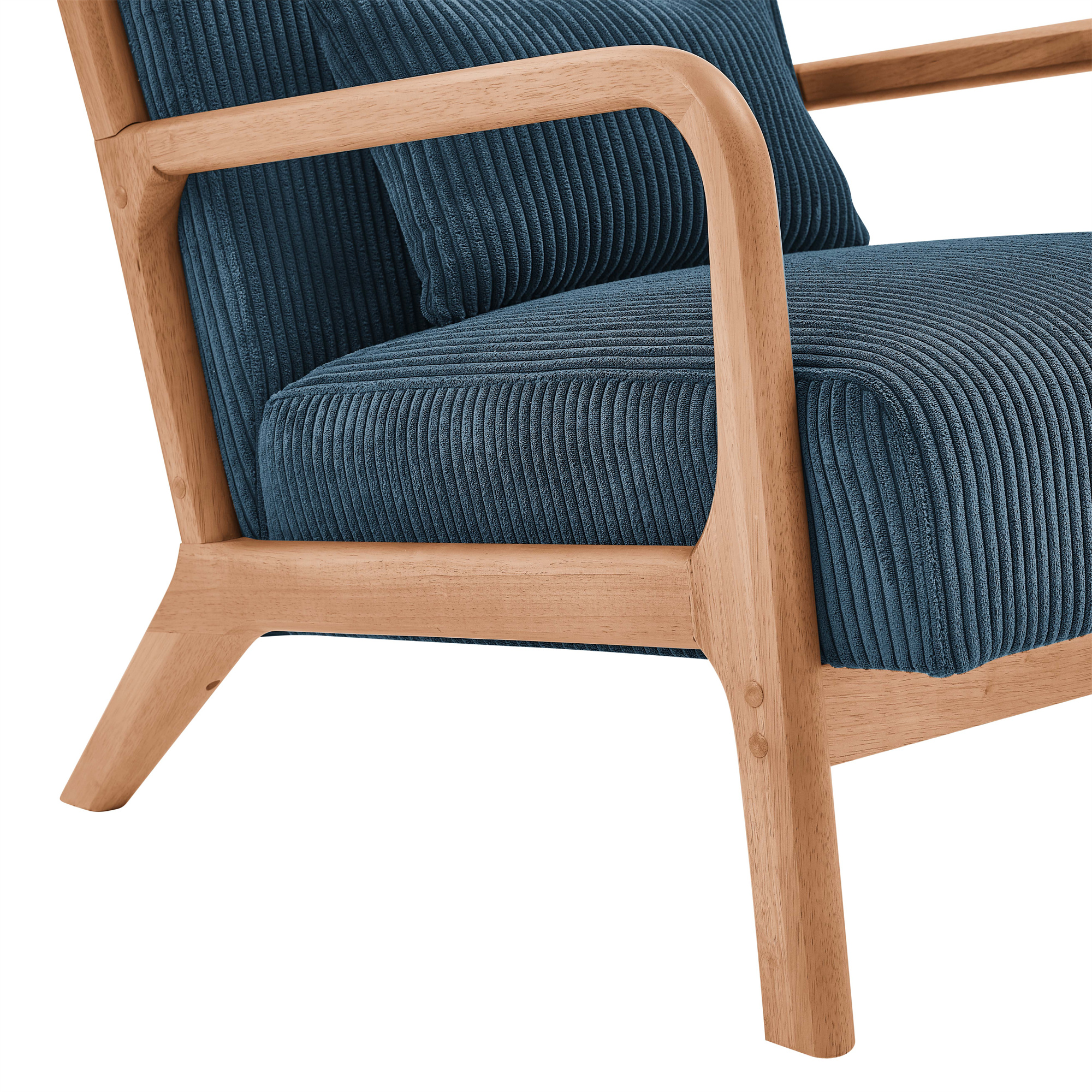 Aukfa Corduroy Mid Century Modern Accent Chair w/ Wood Frame&Pillow for Living Room, Peacock Blue
