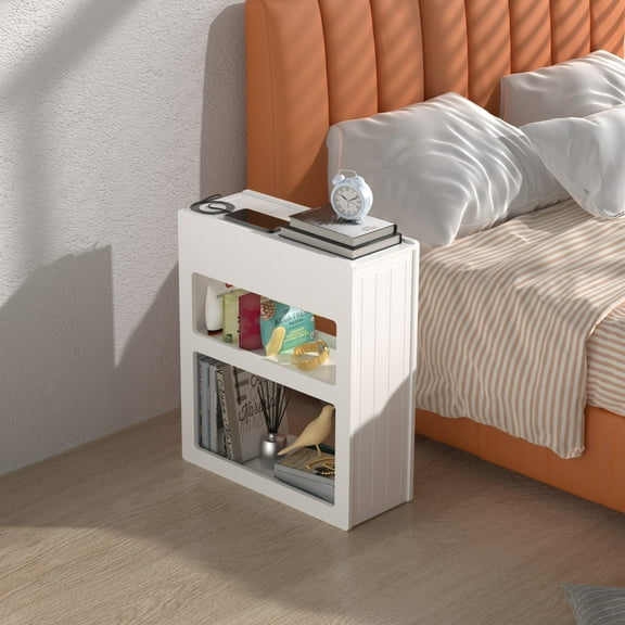 Organizedlife Modern Bedside Tables with Storage Shelf, Side Table, Sofa Table with USB Ports & Outlets,Nightstand for Bedroom,Living Room,Perfect New Year Gift,