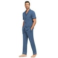 thumbnail image 5 of EA'S SECRET Men's 100% Cotton Pajama Sets Button Down Loungewear with Long Pants Summer Breathable Pjs with Pockets(Blue,L), 5 of 9
