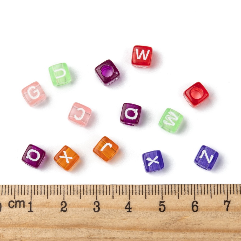 500gs Transparent Large Hole Acrylic European Beads Horizontal Hole Cube with Letter Mixed color 6x6x6mm Hole: 3.5~4mm about 3200~3600pcs/500g