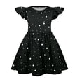 thumbnail image 2 of Abcomgle Girls Beach Dress Casual A-Line Flutter Sleeve Midi Dress Polka Dot Crew Neck Swing Flare Sundresses for 4-14t Kids,Black, 2 of 4