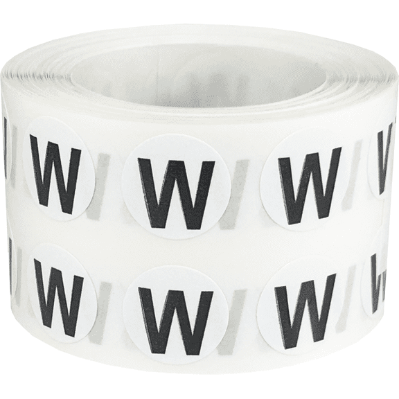 Letter W Inventory Labels .5 Inch Round Circle Dots 1,000 Adhesive Stickers
