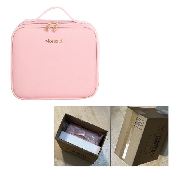 Bolsos de maquillaje de cuero PU Cremallera con espejo Luz LED a prueba de agua para viajes femeninos