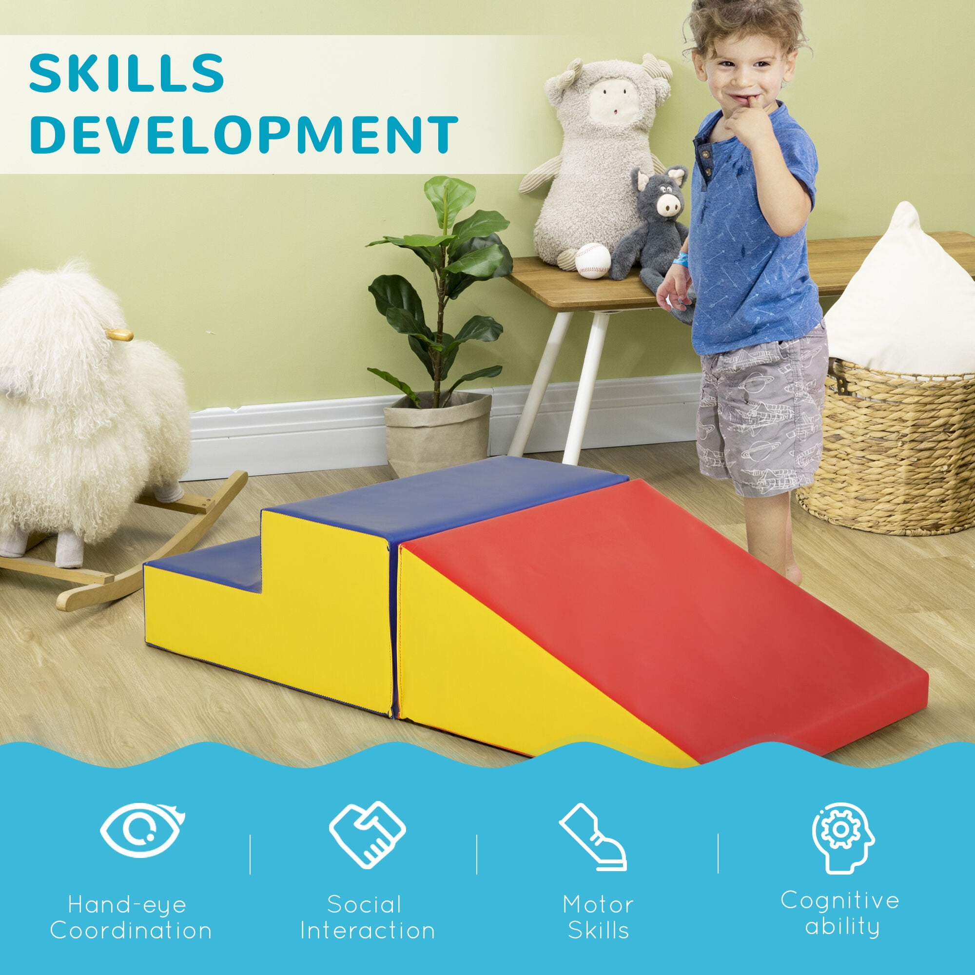 Soft Play Mat Soozier 2 Piece Climb and Crawl Activity Play Set Soft Secure Foam Playset for Toddler Preschooler Indoor Play Equipment Baby Learning Toys Multicolor,Baby Play Mat