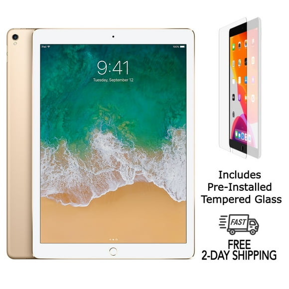 Refurbished Apple iPad Pro 12.9 (2nd Gen) A1671 (WiFi + Cellular Unlocked) 64GB Gold (Grade A) w/ Pre-Installed Tempered Glass