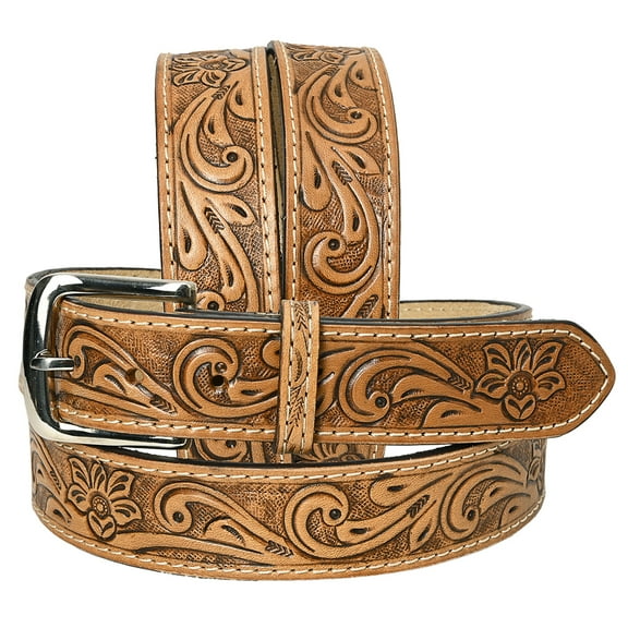 HILASON Western Genuine Leather Belt for Men Women Cowboy Cowgirl Handmade Unisex Full Grain Heavy Duty Floral Tooled Belt