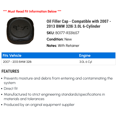 thumbnail image 2 of Oil Filler Cap - Compatible with 2007 - 2013 BMW 328i 3.0L 6-Cylinder 2008 2009 2010 2011 2012, 2 of 2