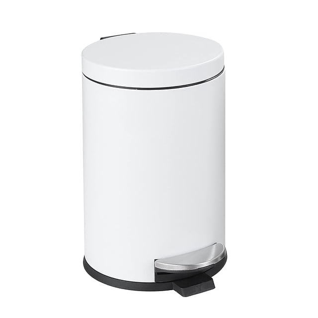 Bote de Basura con Tapa Redondo de 5 litros con Bote Interior de Plástico, Cubo de Basura con Tapa para Baño, Oficina, Cocina y Dormitorio con Paso y Cierre lento (Blanco)