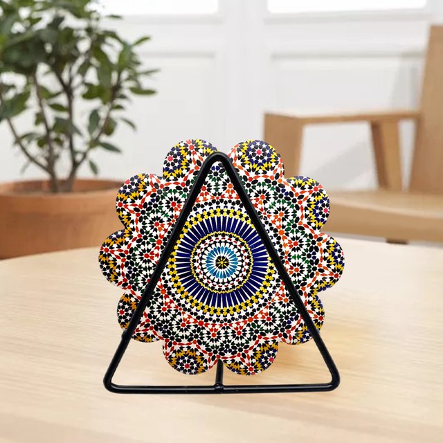 Paquete de 8 Posavasos de cerámica Soledad Soporte para tapetes de 1 pieza Patrón de pétalo de decágono