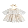 thumbnail image 1 of AMERTEER Bébé Filles Été Princesse Robe Tenues Demi Manche Col Rond Dentelle Maille Robe + Bandeau Ensembles, 1 of 9