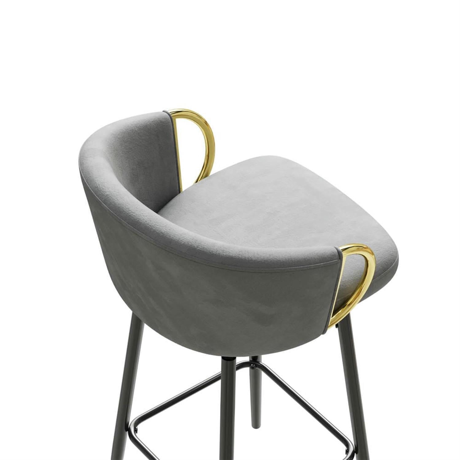 Demi Bonn 37" Counter Height Bar Stools Set of 2, Velvet Swivel Barstools with Back, Kitchen Island Countertop Chairs for Dining Room, Gray