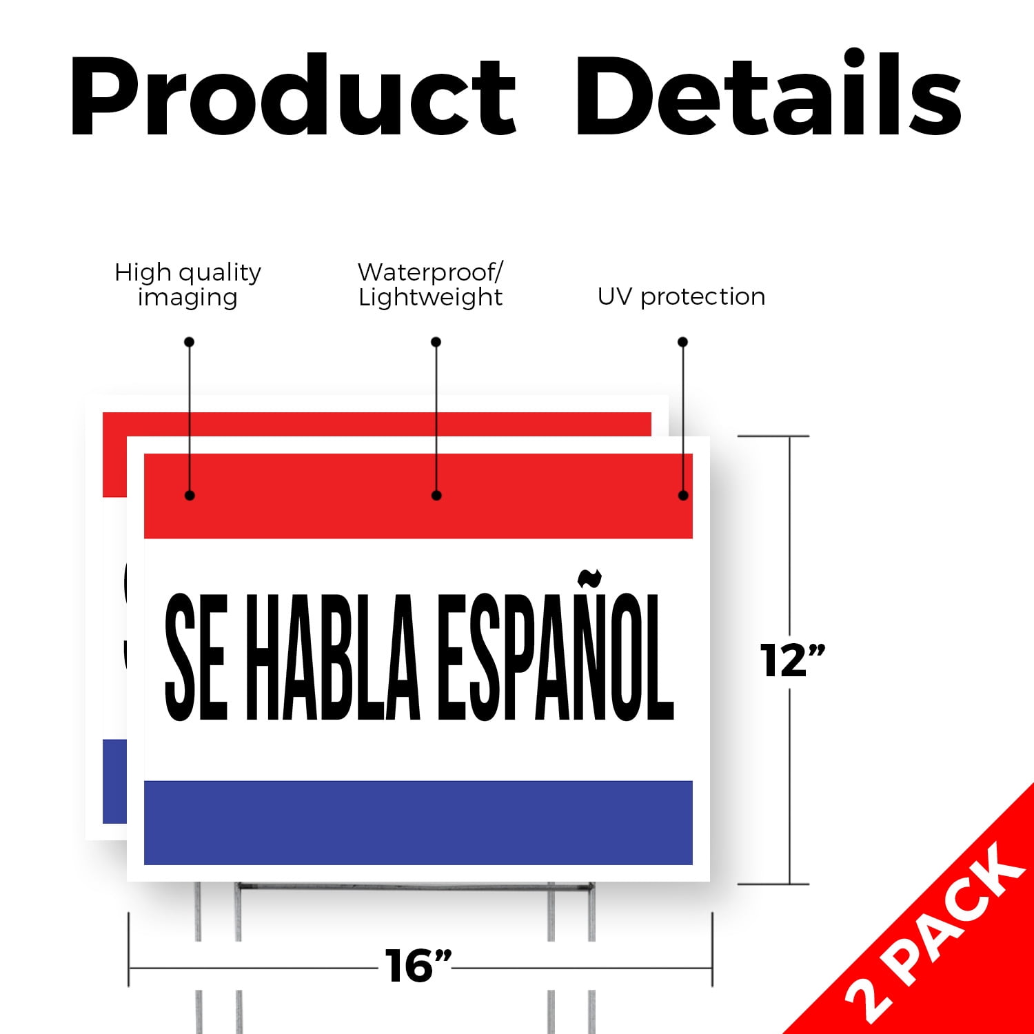 Se Habla Español Yard Sign 2 Pack of 12 Inch x 16 Inch Single Sided Weatherproof Heavy-Duty Plastic with Stake | Spanish Language Assistance, Professional Signage, Clear Display | Made