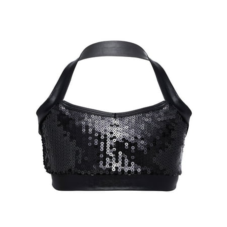 Girls Sequins Dance Top Halter Bra Top Performance Wear
