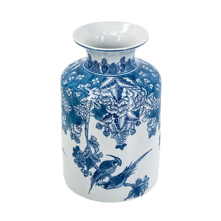A&B Home Blue and White Botanical Bird Porcelain Vase 7.9" x 7.9" x 12.2"