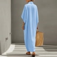 thumbnail image 6 of Guieoi Womens Dresses Fall Plus Size Loose Casual Cotton-Linen 3/4-Sleeve V-Neck Dress Flowy Maxi Dresseses Blue S, 6 of 8