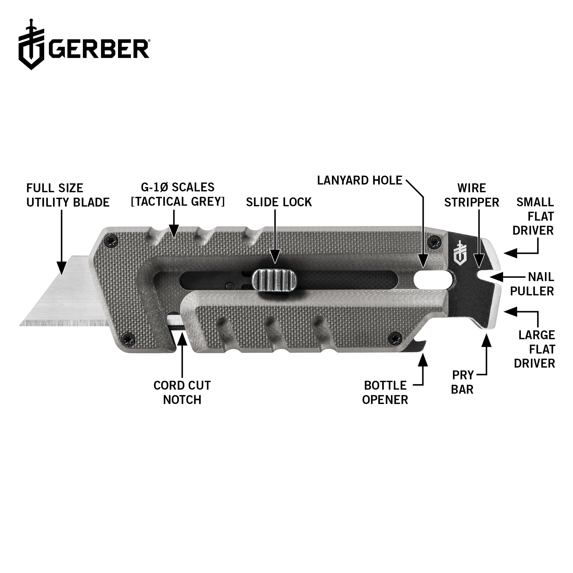 Gerber Prybrid Utility, Pocket Knife with Prybar, Black, Stainless Steel