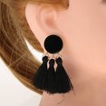 thumbnail image 2 of Nuevos pendientes redondos de esmalte con flecos y borlas para mujer, boda nupcial - Negro Sunnimix Pendientes con borlas de hilo con flecos, 2 of 7
