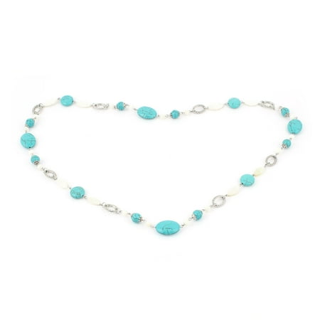 - Women Round Oval Beads Detailing Turquoise Stone Necklace Teal White