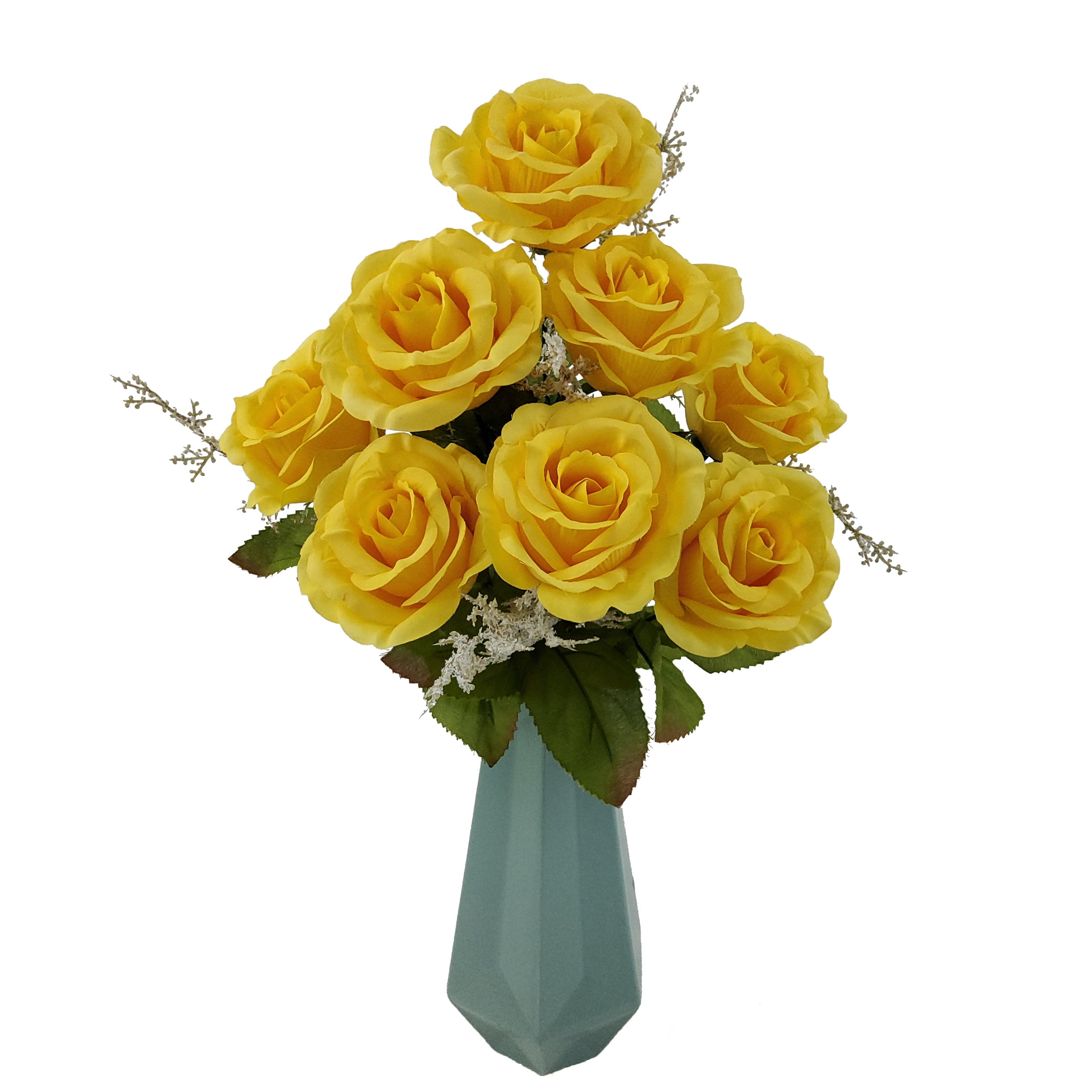 (2 pack) Mainstays 17.5 in Indoor Artificial Rose Bush, Yellow Color.