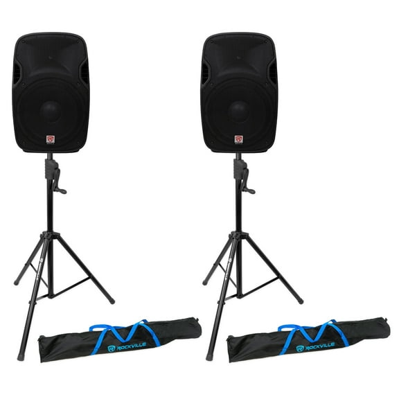 (2) Rockville SPGN154 15" Passive 1600W DJ PA Speakers Crank-Up Speaker Stands