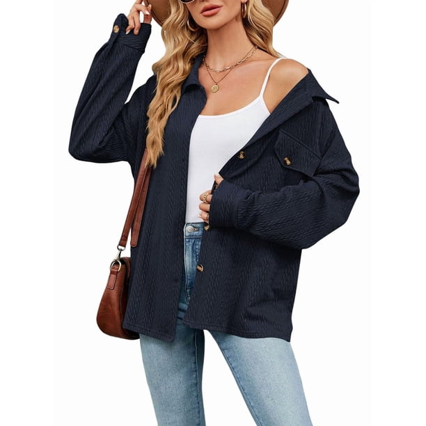 Blusas Informales de Larga Extragrandes con Botones y Cuello Halter para Mujer Azul Marino L