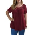 thumbnail image 6 of LETDIOSTO Women's Plus Size Tops Short Sleeve Shirts Lace Pleated Tunic Causal Tee Blouses M-4XL, 6 of 8