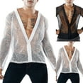 thumbnail image 6 of Mens Long Sleeve See Through Mesh Sheer T Shirts Hippy Party Clubwear Tee Tops, 6 of 6